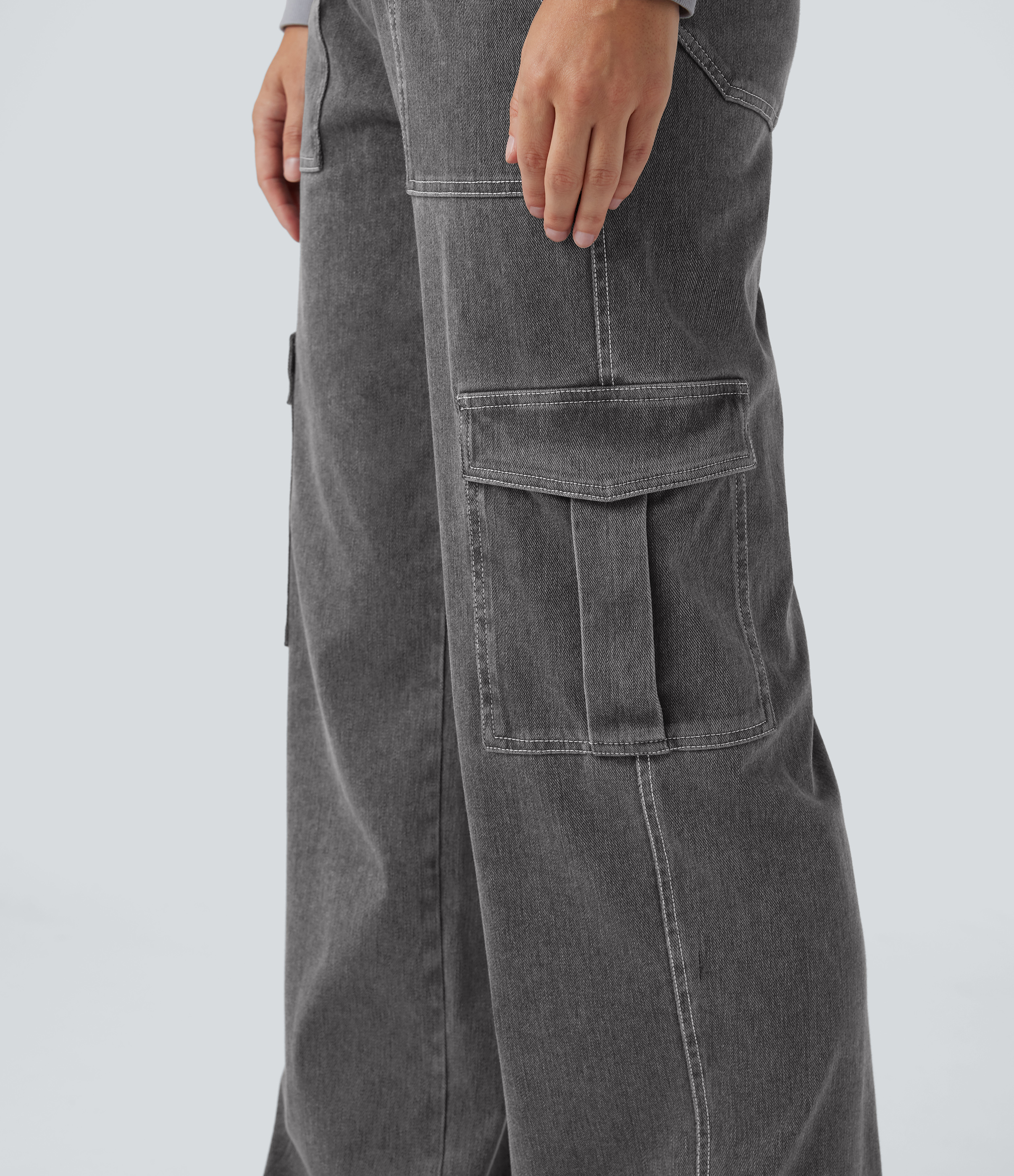 Mid Rise Pockets Straight Leg Casual Cargo Jeans