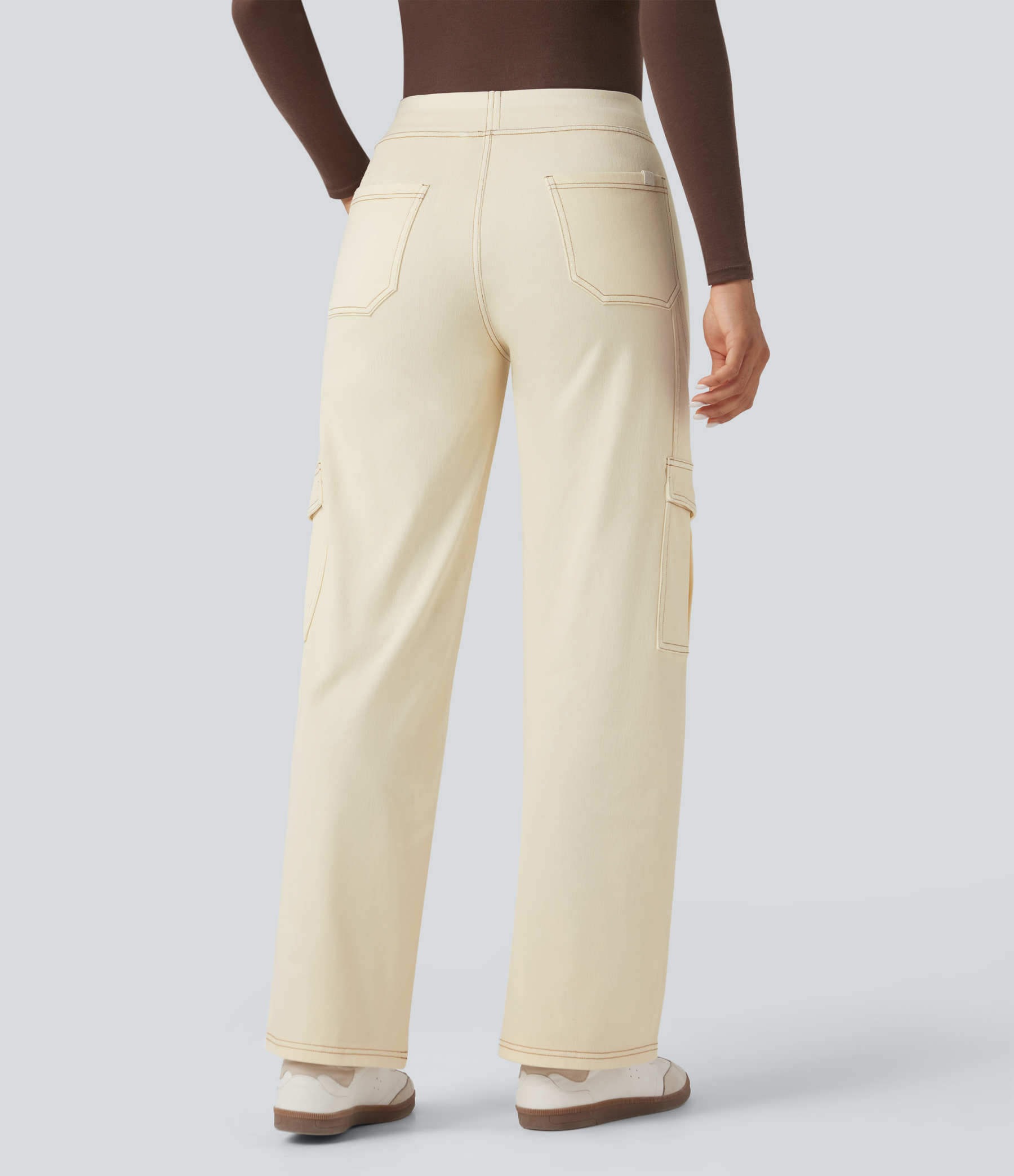 Mid Rise Pockets Straight Leg Casual Cargo Jeans