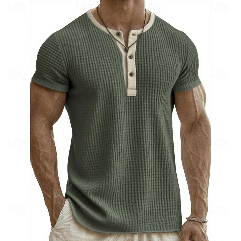 Men's Henley Shirt Tee Tee Top Short Sleeve Henley Summer Fall Retro Fashion Designer Nostalgic Fashion Vintage Vacation Street Going out Black White Pink Top Tee for Men 2025 - HK $172.54 &ndash;P6