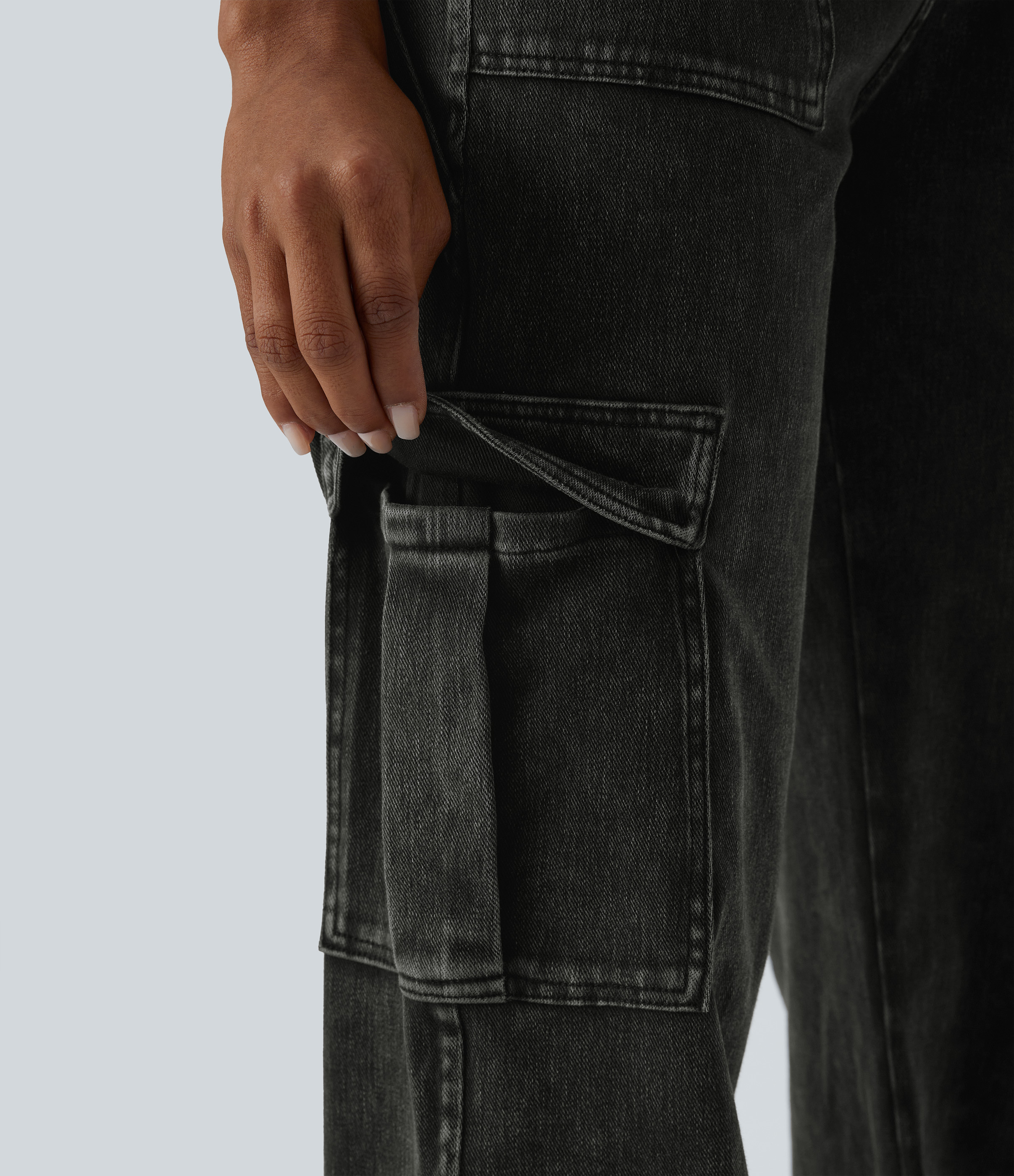 Mid Rise Pockets Straight Leg Casual Cargo Jeans