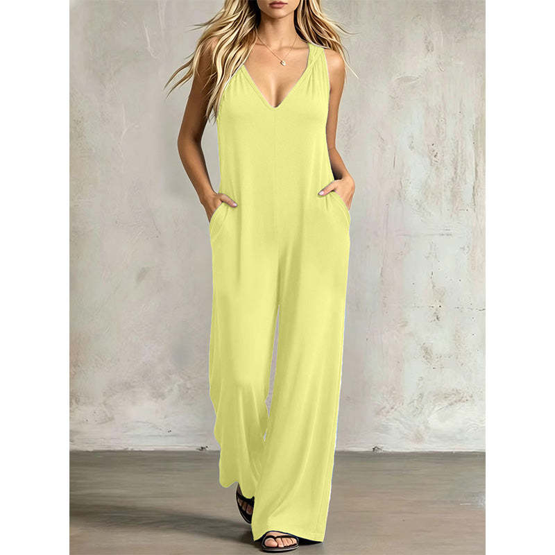 👗 90% OFF NOW! 🌊 Women's Effortless Summer V-Neck Jumpsuit – Relaxed Wide Leg, Deep Side Pockets & Attached Hood – Beach to Dinner Ready ☀️