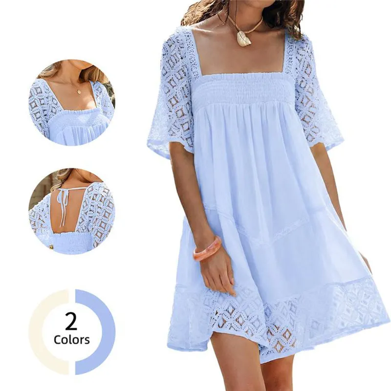 📢📢90% OFF !! ⏰ Women's Square Neck Smocked Dress