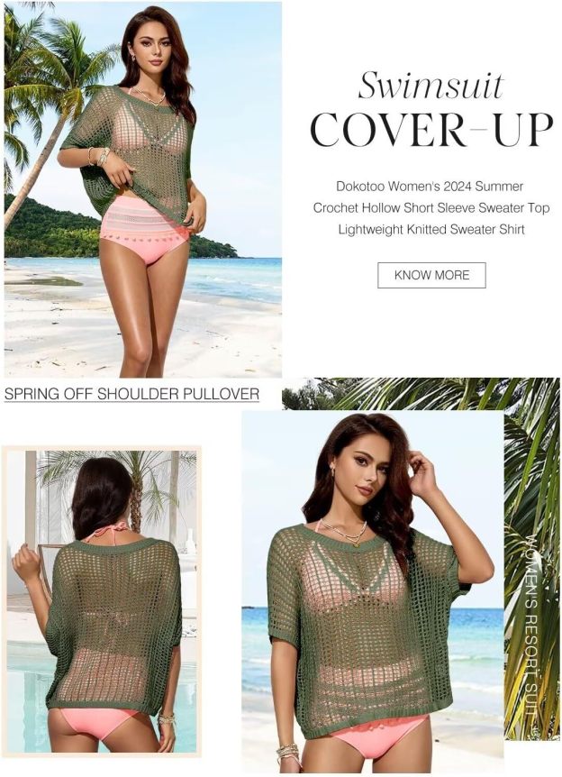 Womens Summer Scoop Neck Short Sleeve Sweater Casual Crochet Hollow Out Knit Tops Pullover Shirts Beach Coverup