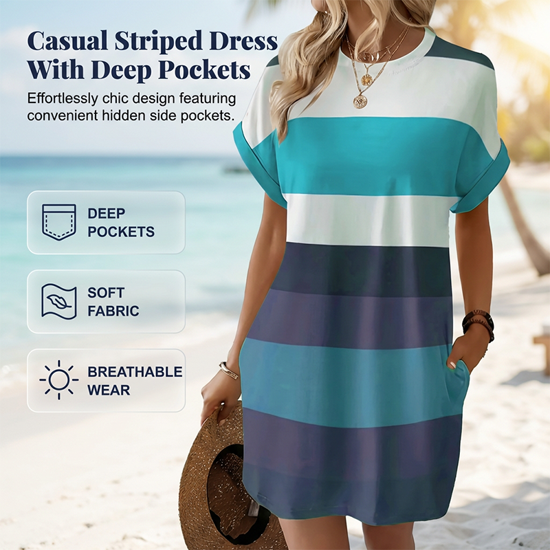 🥳2026 HOT SALE🥳💞50K+ SOLD!🏖️💨 90% OFF! Striped Midi Dress – Lightweight & breathable, effortless drape. Beach cover-up to evening dinner, one dress does it all. Pink, green, sky blue & more. 🌊✅