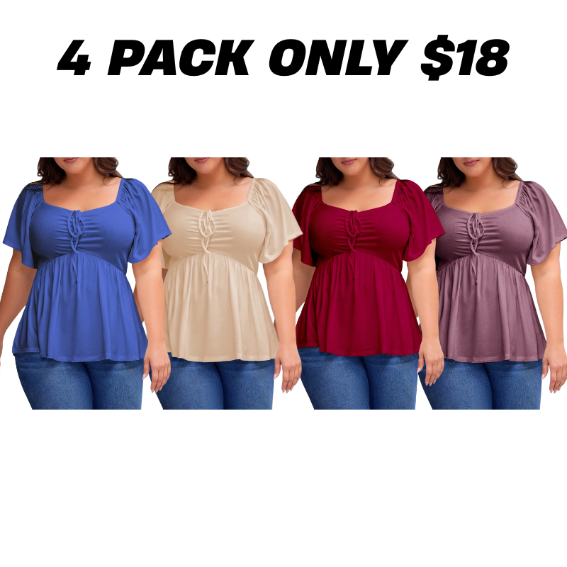 Women Plus Size Sweetheart Neck Short Sleeve Shirred Peplum Blouse Tops Shirts(1X-5X)