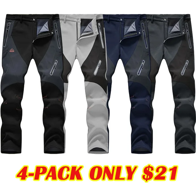 Men's All-Weather Insulated Cargo Pants - Waterproof Winter Snow Trousers with Fleece Lining