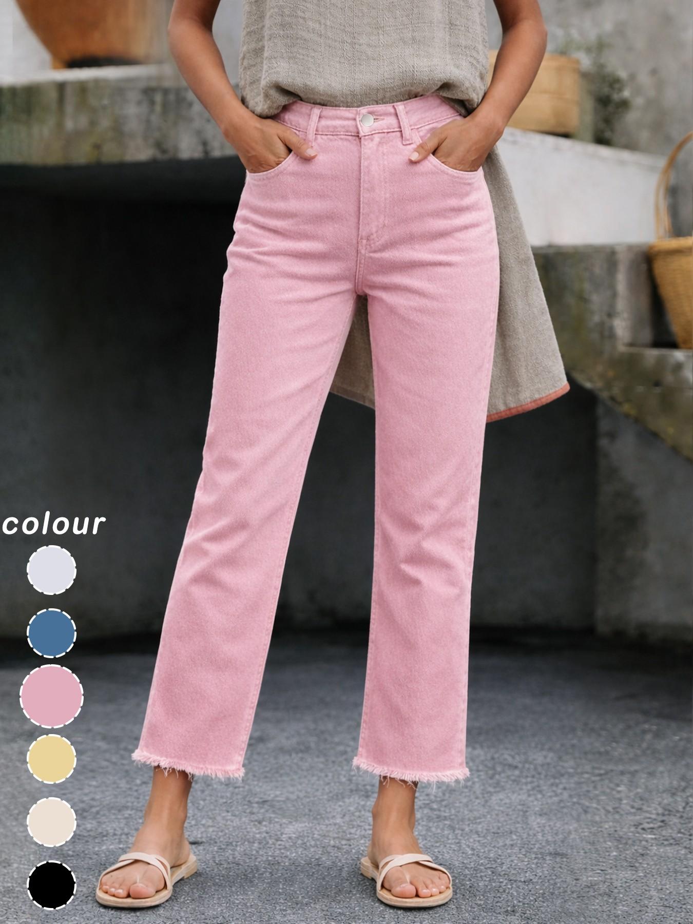 Women's Spring & Fall Slim-Fitting Denim Jeans, Casual Button Fly Pockets Design, Long Regular Fit, Versatile Commuter Pants