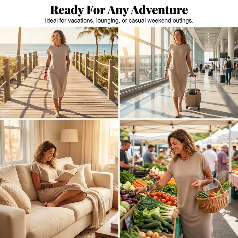 👗 90% OFF NOW! 🛍️ Women's Casual Short Sleeve T-Shirt Dress – Soft, Breathable & Pockets Included 🌿