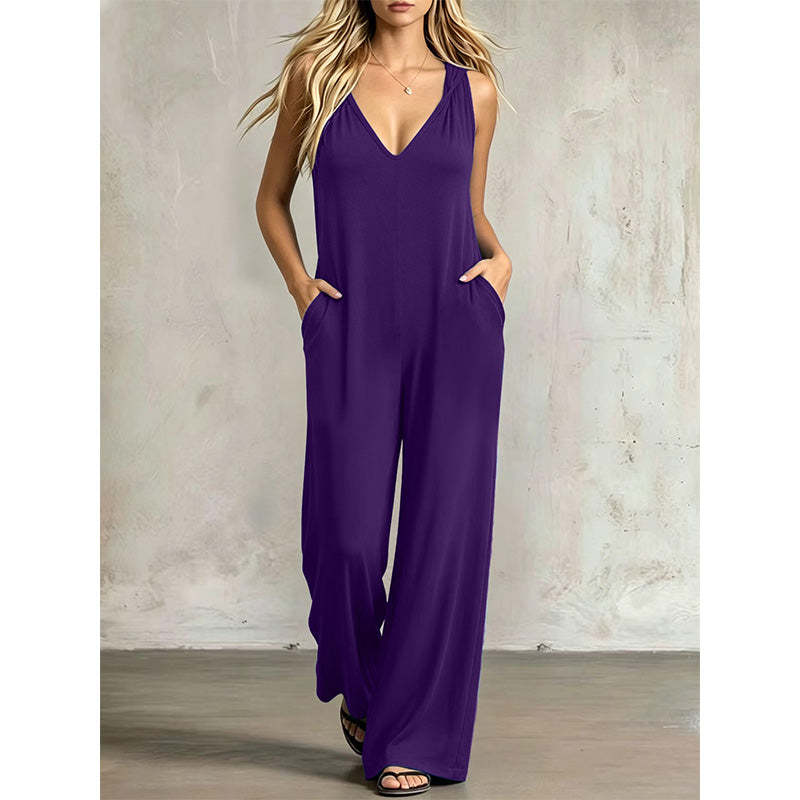 👗 90% OFF NOW! 🌊 Women's Effortless Summer V-Neck Jumpsuit – Relaxed Wide Leg, Deep Side Pockets & Attached Hood – Beach to Dinner Ready ☀️
