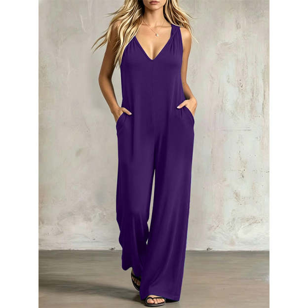 👗 90% OFF NOW! 🌊 Women's Effortless Summer V-Neck Jumpsuit – Relaxed Wide Leg, Deep Side Pockets & Attached Hood – Beach to Dinner Ready ☀️