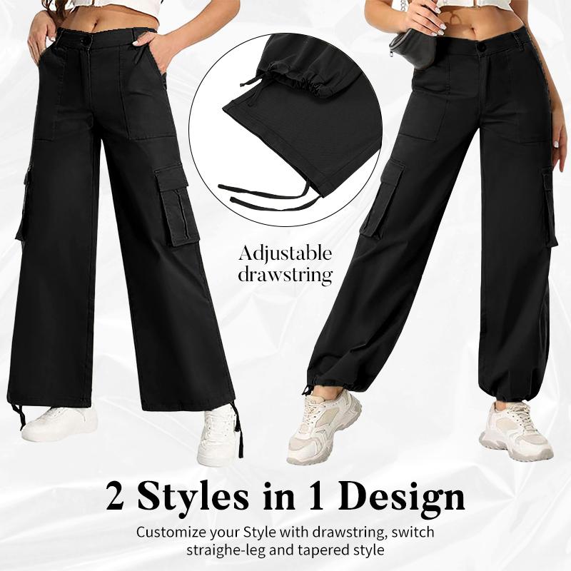 Avamo Stretchy Womens Cargo Pants thick thigh pants work outfits women Wide Leg Sweatpants Baggy High Waisted 6 Pockets Straight Leg Casual Y2K Streetwear With Adjustable Trouser Cuffs for Daily Wear Womenswear Button