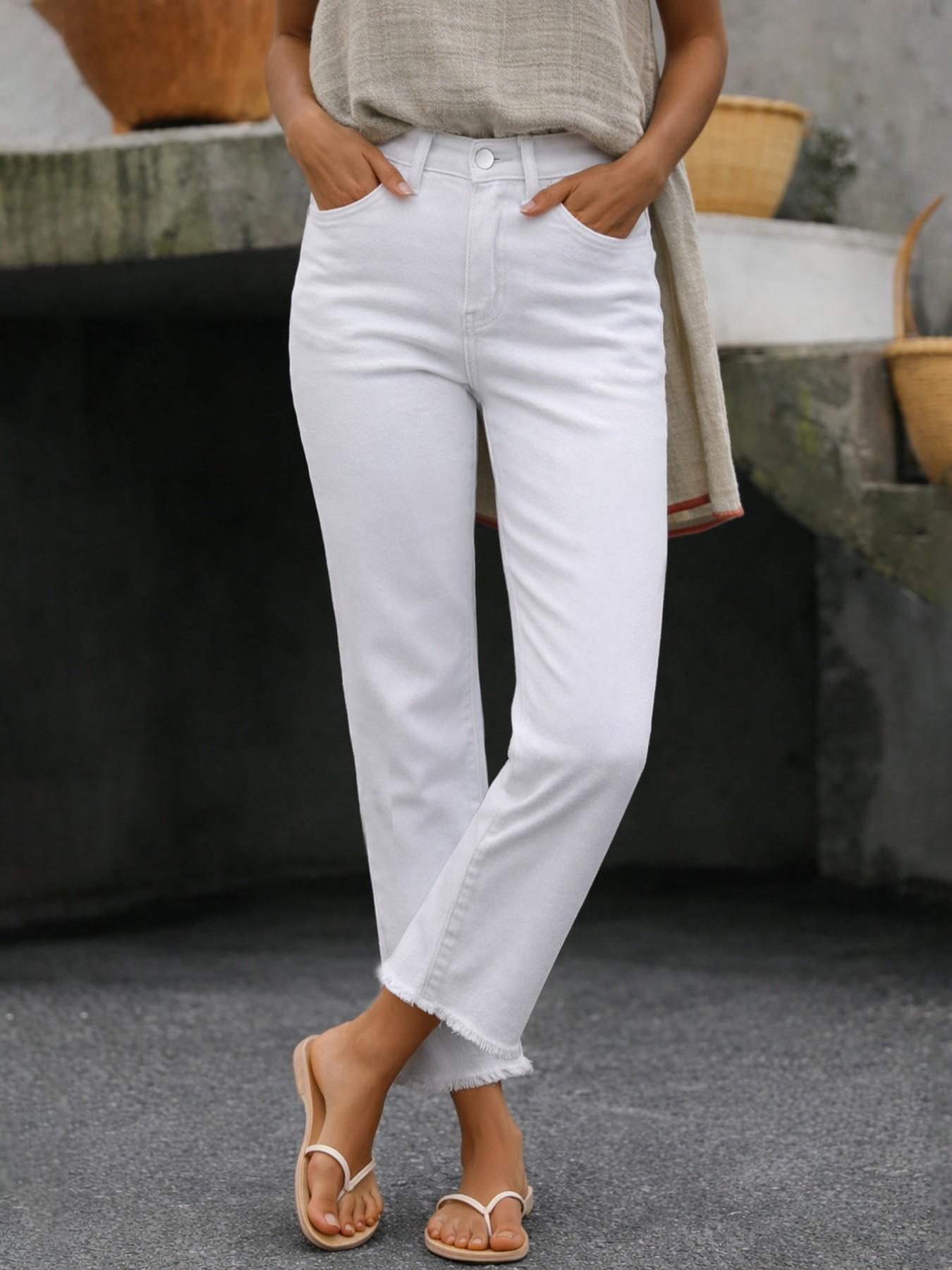 Women's Spring & Fall Slim-Fitting Denim Jeans, Casual Button Fly Pockets Design, Long Regular Fit, Versatile Commuter Pants