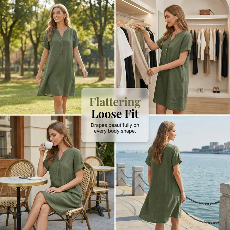 🏖️ LIMITED-TIME 90% OFF! 👗Women's V-Neck Tunic Dress – Relaxed Fit, Pockets & Breathable
