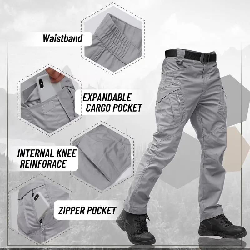 Men's Tactical Pants with 9 Pockets Rip-Stop Lightweight Work Hiking Pants FallFreshness