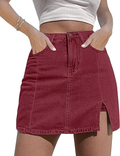 🔥Skorts Skirts for Women Denim Mini Skirt Side Slit with High Waisted Jean Shorts Stretchy
