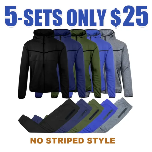 Men’s 4-Piece Fleece Zip Hoodie & Jogger Sets- 2 Full Sets