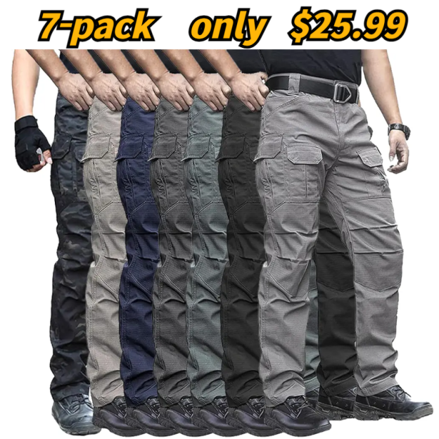 (7 Pants)  Men's Outdoor Tactical Pants Rip Stop Lightweight Waterproof Military Combat