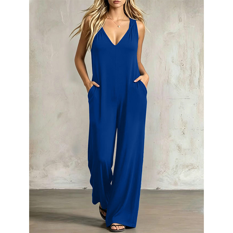 👗 90% OFF NOW! 🌊 Women's Effortless Summer V-Neck Jumpsuit – Relaxed Wide Leg, Deep Side Pockets & Attached Hood – Beach to Dinner Ready ☀️