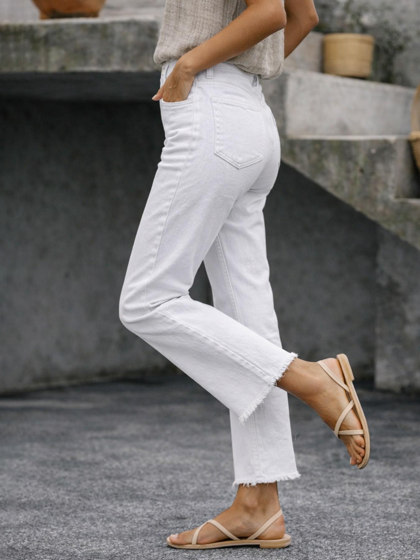 Women's Spring & Fall Slim-Fitting Denim Jeans, Casual Button Fly Pockets Design, Long Regular Fit, Versatile Commuter Pants