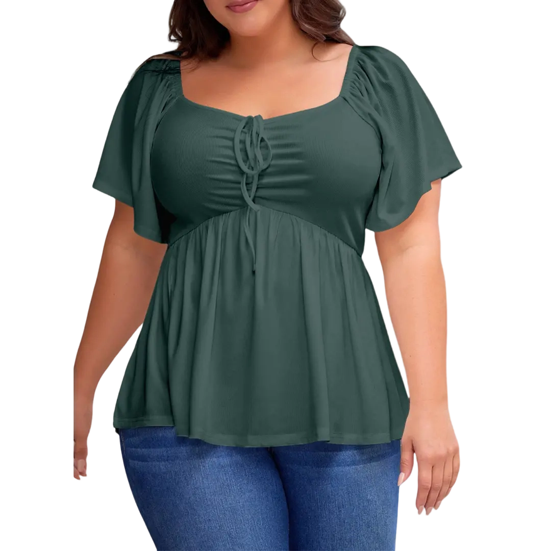 Women Plus Size Sweetheart Neck Short Sleeve Shirred Peplum Blouse Tops Shirts(1X-5X)