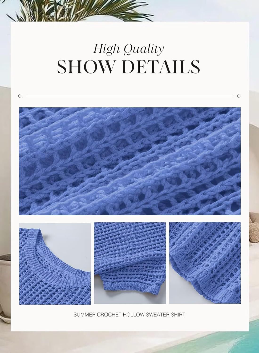 Womens Summer Scoop Neck Short Sleeve Sweater Casual Crochet Hollow Out Knit Tops Pullover Shirts Beach Coverup
