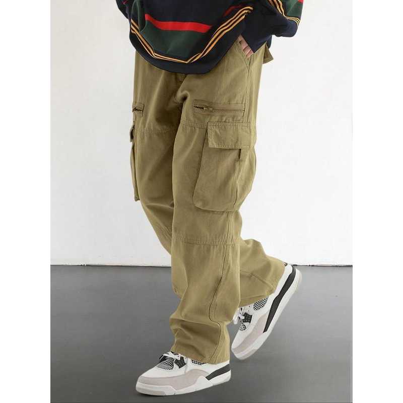 Men's Loose Solid Pocket Drawstring Waist Cargo Pants
