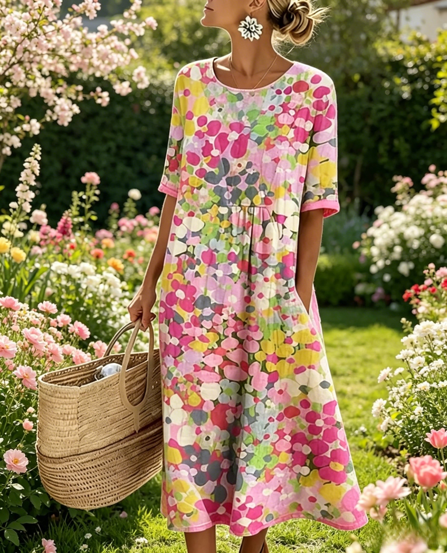 Last Day 89% OFF 🔥 🌼 COLOUR BLOOM: Bright, Soft, Effortless Watercolor Milk Silk Dress