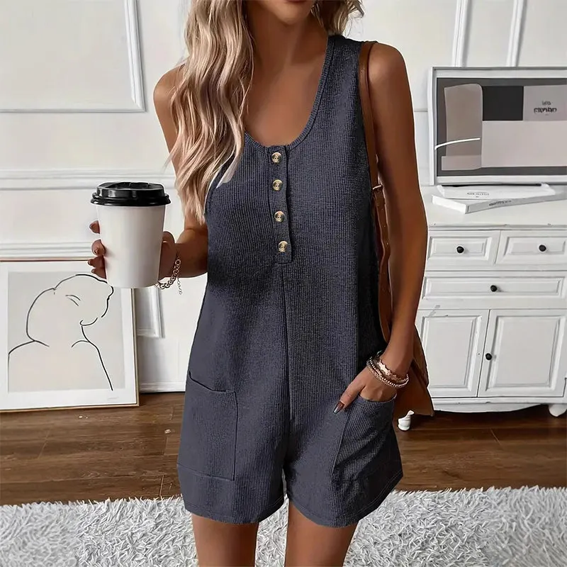 📢📢90% OFF !! ⏰Women's Sleeveless Button-Front Romper