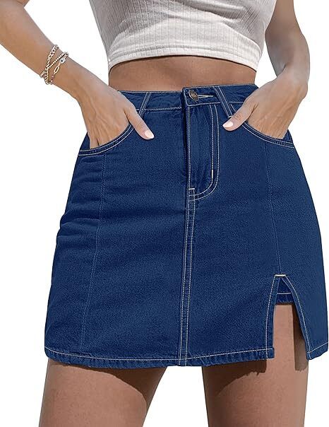 🔥Skorts Skirts for Women Denim Mini Skirt Side Slit with High Waisted Jean Shorts Stretchy