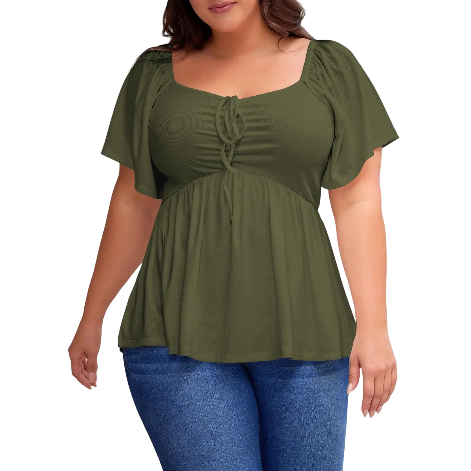 Women Plus Size Sweetheart Neck Short Sleeve Shirred Peplum Blouse Tops Shirts(1X-5X)