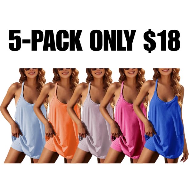 Women's Athletic Sleeveless Mini Dress with Built-in Shorts