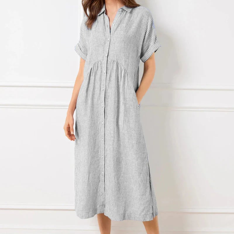 🔥LAST DAY SALE 89% OFF🔥 Striped Lapel Button Down Shirt Dress