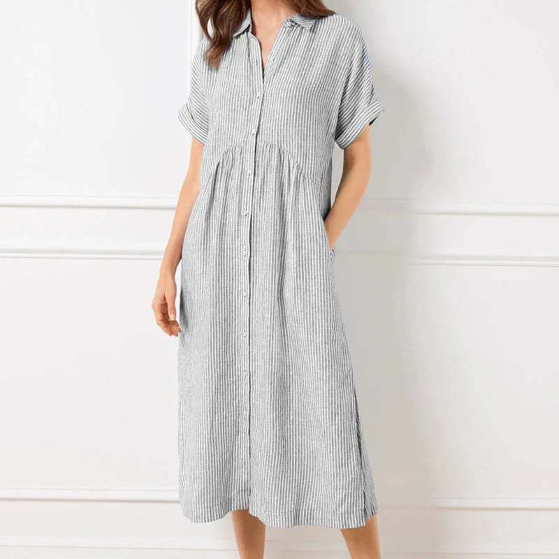 🔥LAST DAY SALE 89% OFF🔥 Striped Lapel Button Down Shirt Dress