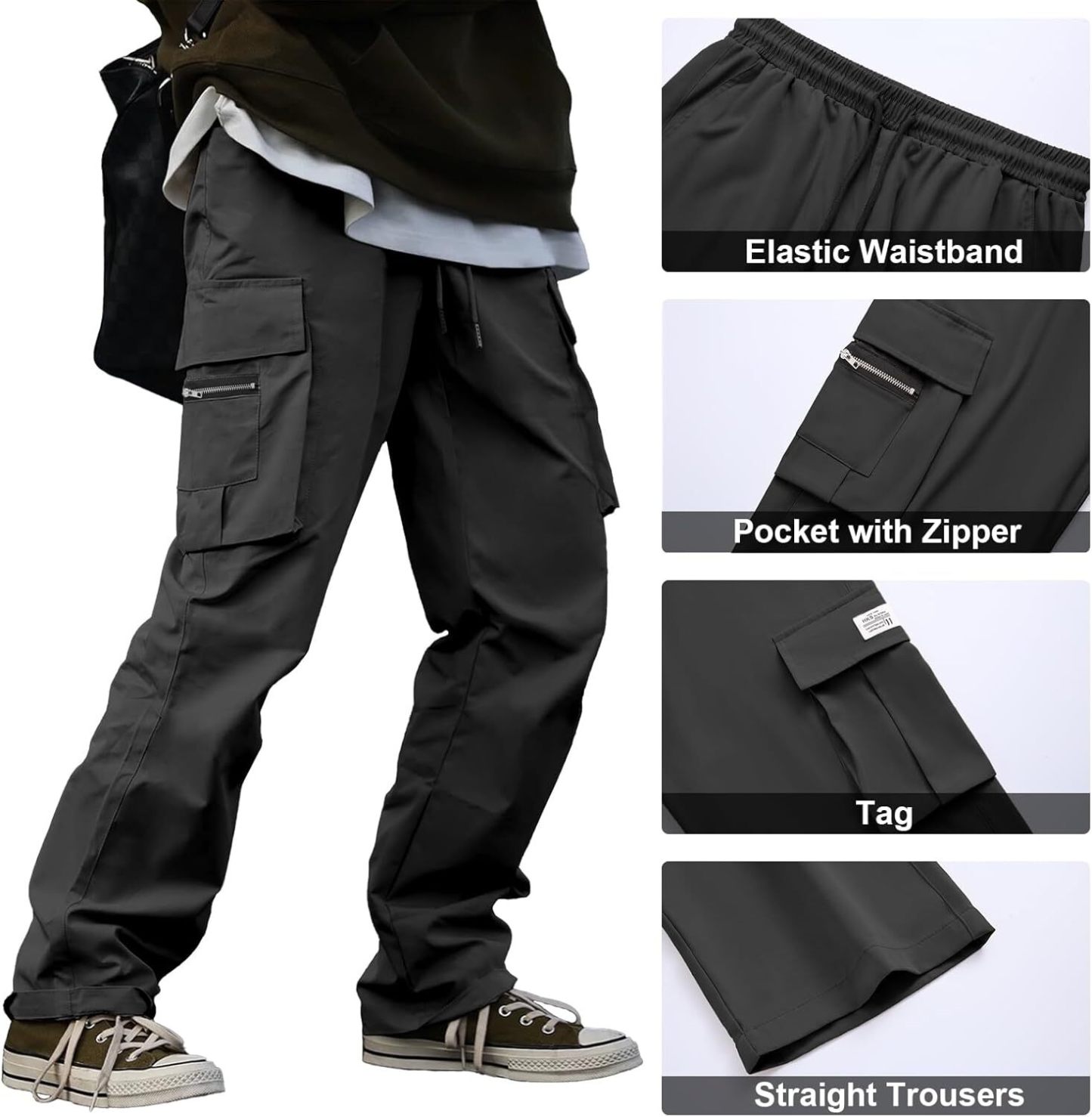 🔥6-PACKS $24.89 Men's Plus Size Casual Solid Color Drawstring Overalls