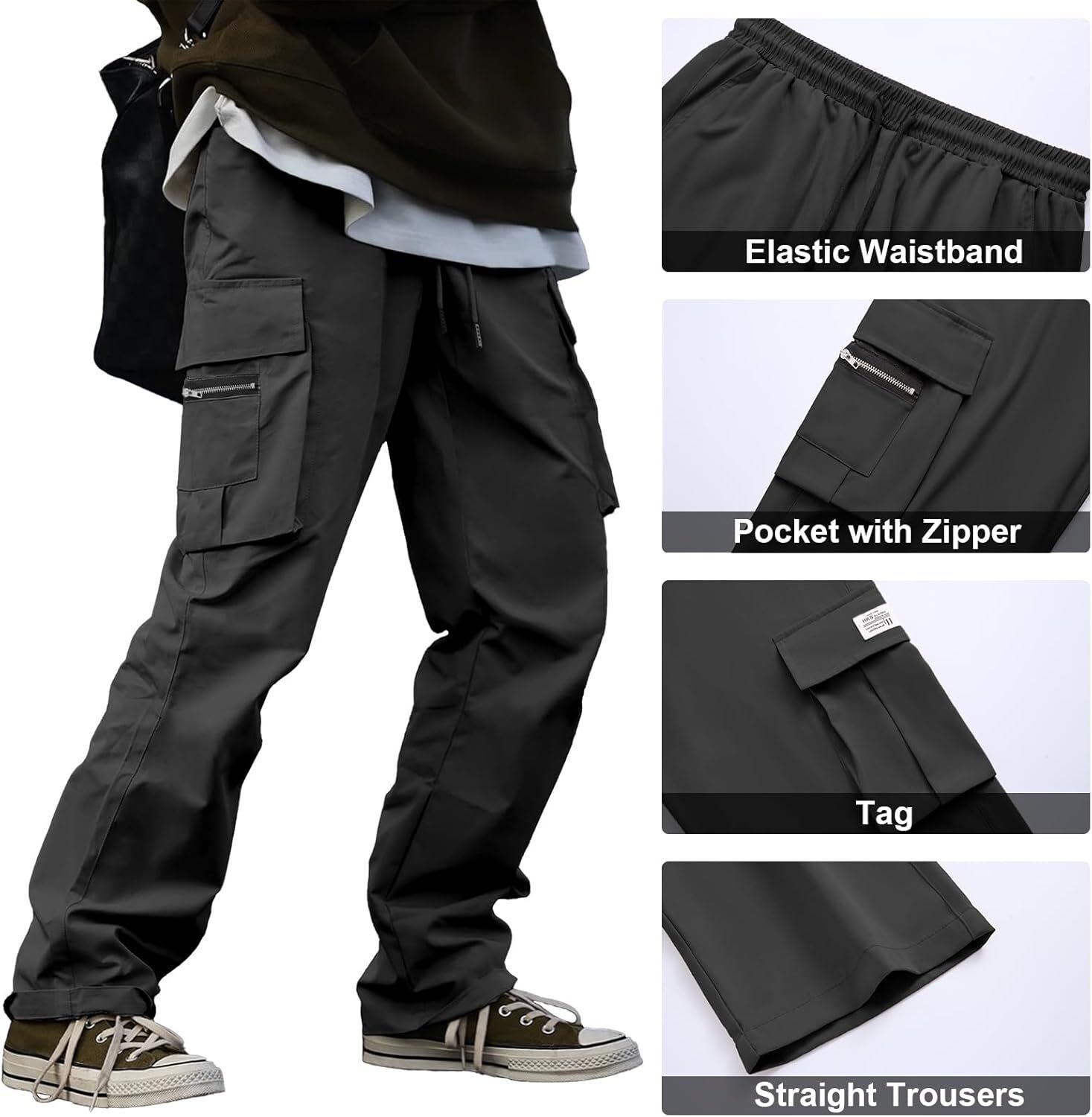 🔥6-PACKS $24.89 Men's Plus Size Casual Solid Color Drawstring Overalls