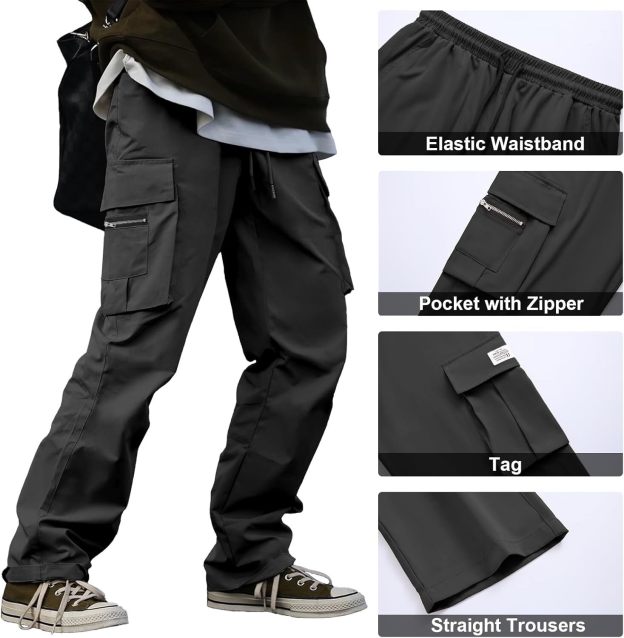 🔥6-PACKS $24.89 Men's Plus Size Casual Solid Color Drawstring Overalls