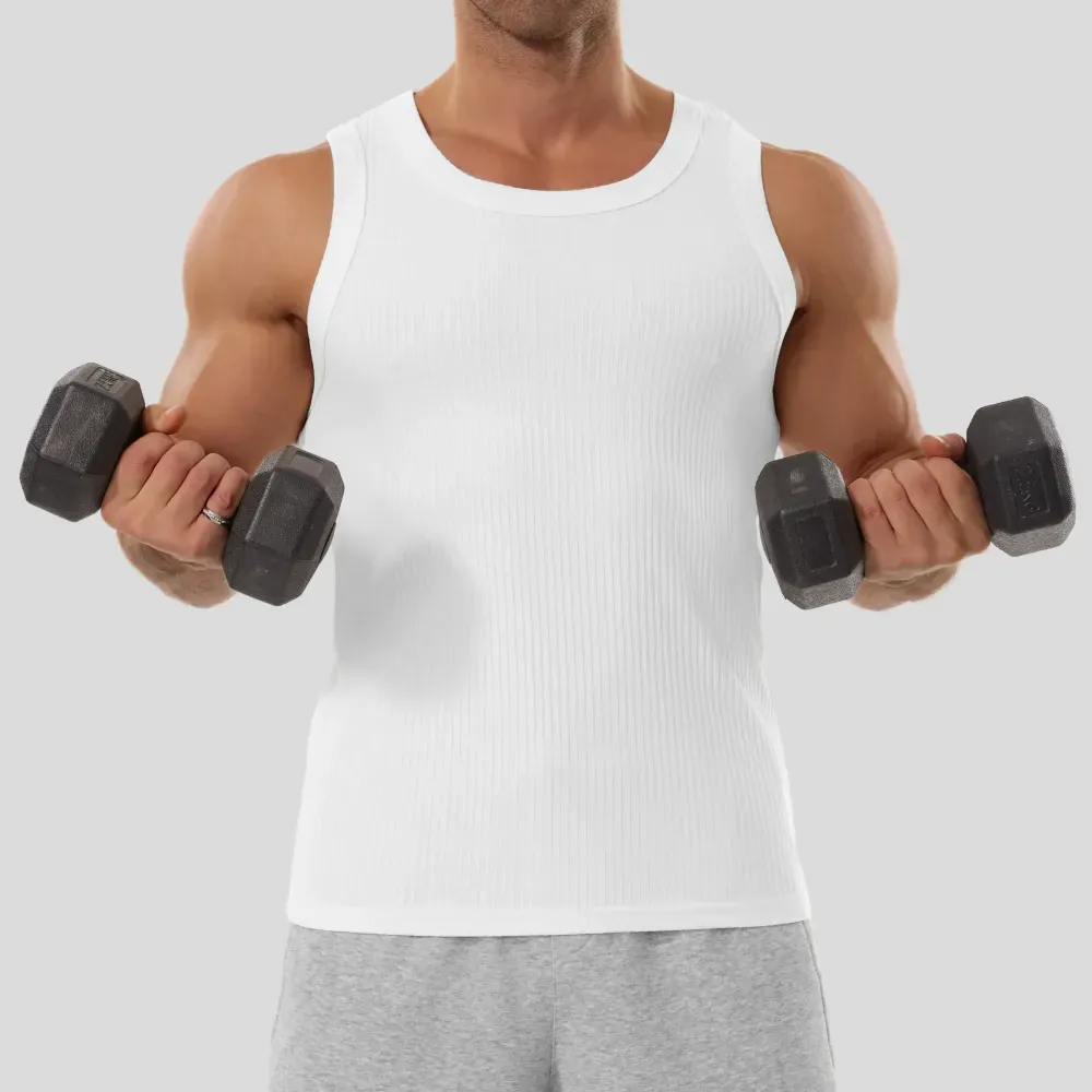Men’s Wide Strap Ribbed Tank Top, High Stretch Breathable Muscle Tank, Heavyweight Drapey Fit Gym & Casual Sleeveless Shirt