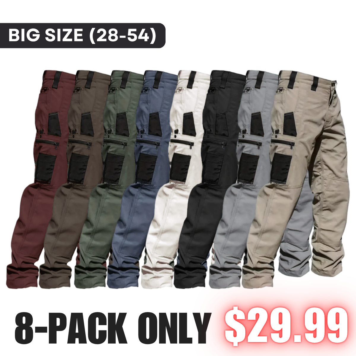 ⚡Men's 8-Pack Unisex 10-Pocket Heavy Duty zipper waterproof tactical Work Pants