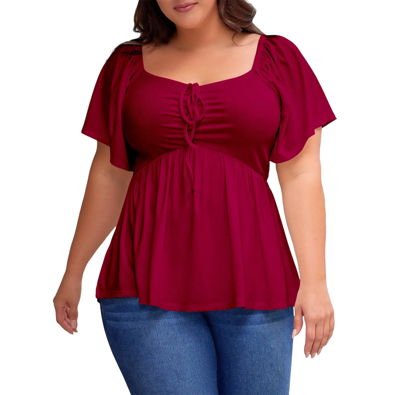 Women Plus Size Sweetheart Neck Short Sleeve Shirred Peplum Blouse Tops Shirts(1X-5X)
