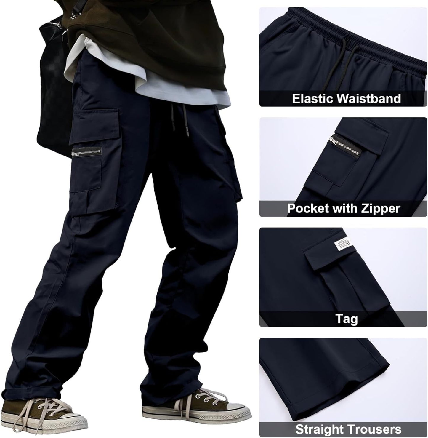 🔥6-PACKS $24.89 Men's Plus Size Casual Solid Color Drawstring Overalls