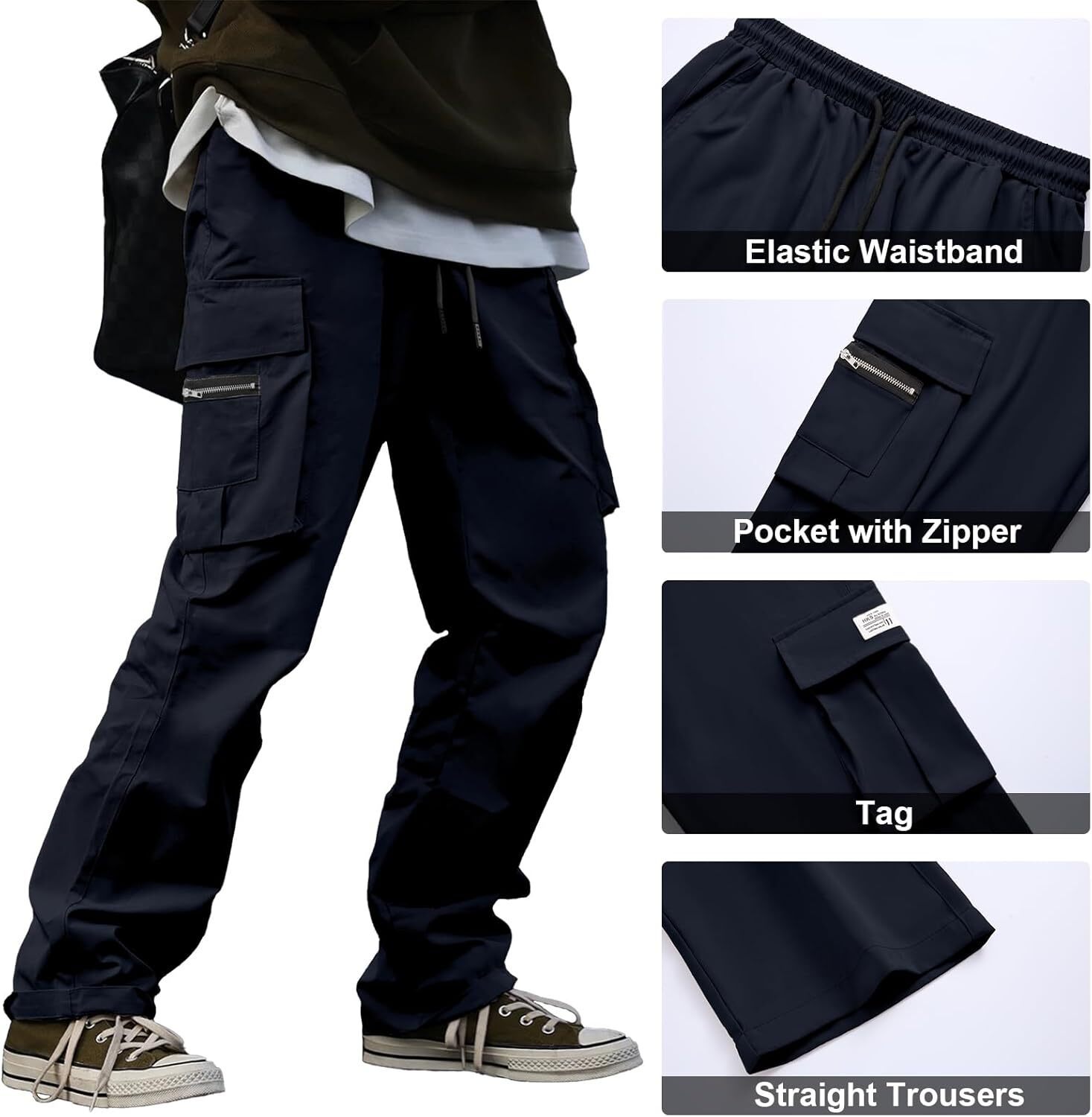 🔥6-PACKS $24.89 Men's Plus Size Casual Solid Color Drawstring Overalls