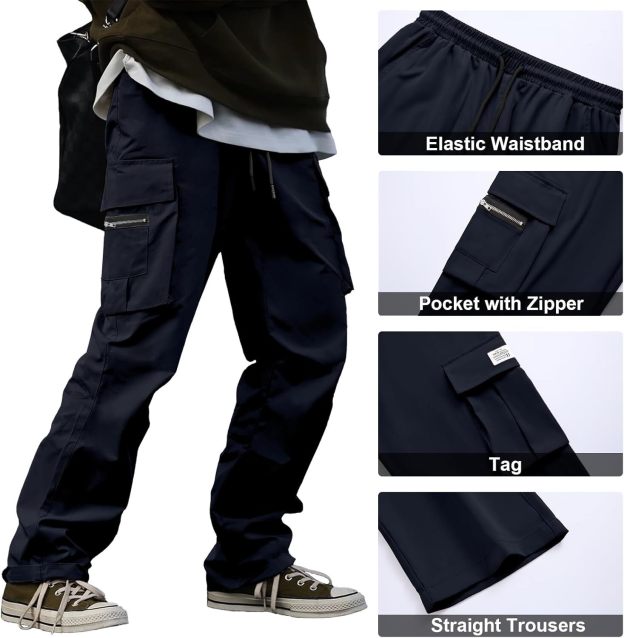 🔥6-PACKS $24.89 Men's Plus Size Casual Solid Color Drawstring Overalls