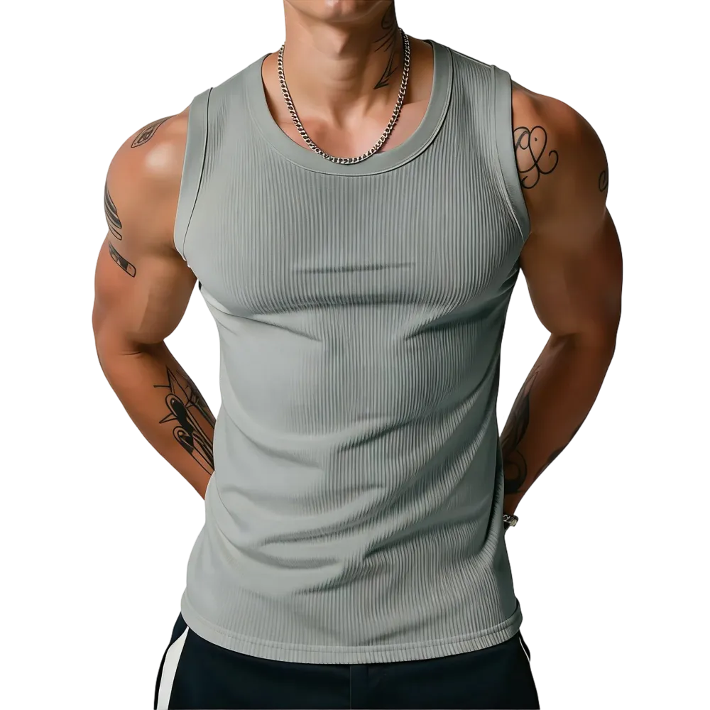 Men’s Wide Strap Ribbed Tank Top, High Stretch Breathable Muscle Tank, Heavyweight Drapey Fit Gym & Casual Sleeveless Shirt
