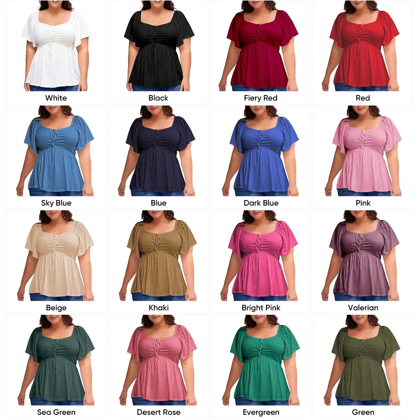 Women Plus Size Sweetheart Neck Short Sleeve Shirred Peplum Blouse Tops Shirts(1X-5X)