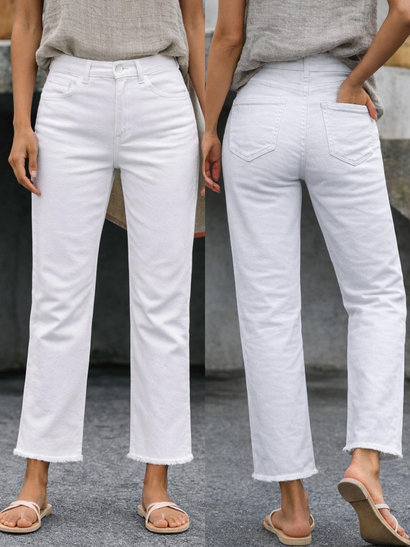 Women's Spring & Fall Slim-Fitting Denim Jeans, Casual Button Fly Pockets Design, Long Regular Fit, Versatile Commuter Pants