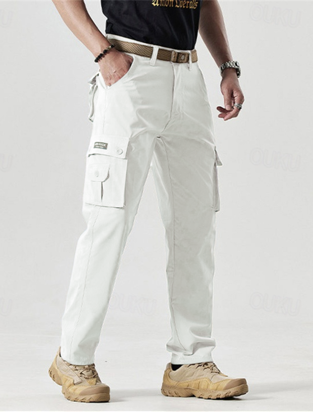 2025 Hot Sale-Men's Solid Color Patched Zipper Fly Cargo Pants