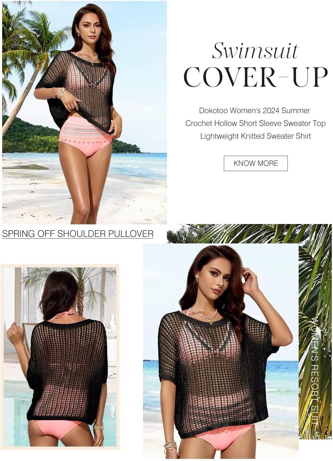 Womens Summer Scoop Neck Short Sleeve Sweater Casual Crochet Hollow Out Knit Tops Pullover Shirts Beach Coverup