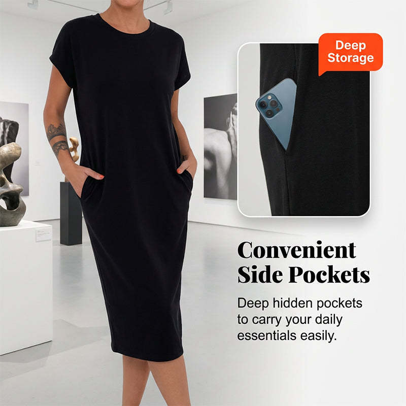 👗 90% OFF NOW! 🛍️ Women's Casual Short Sleeve T-Shirt Dress – Soft, Breathable & Pockets Included 🌿