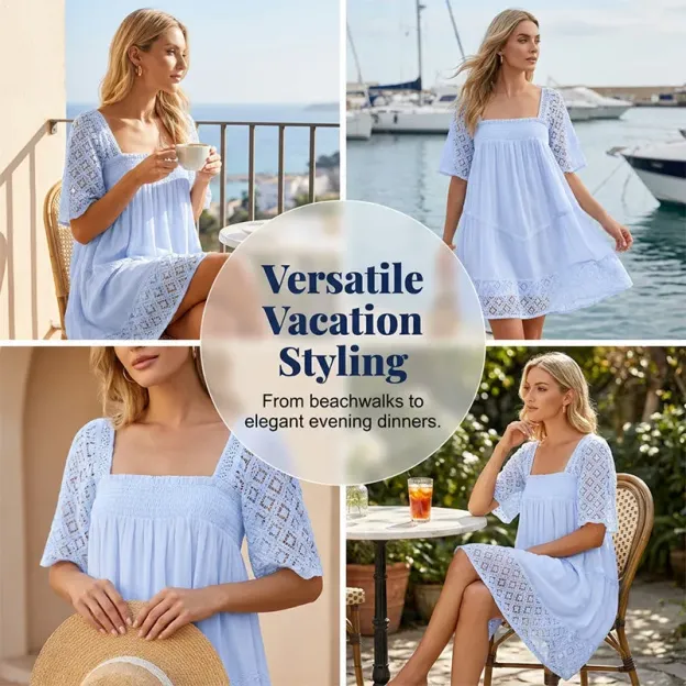 📢📢90% OFF !! ⏰ Women's Square Neck Smocked Dress