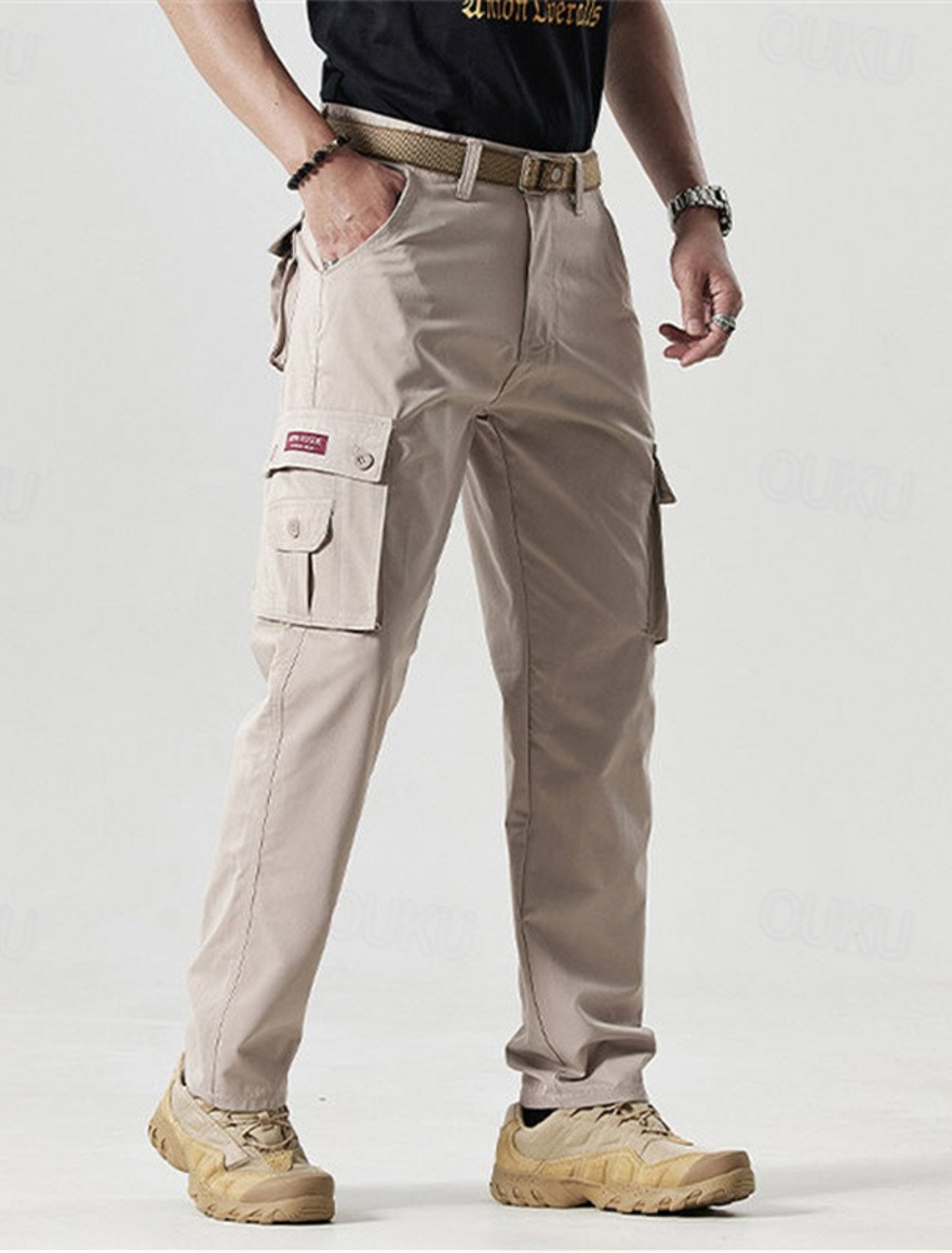 2025 Hot Sale-Men's Solid Color Patched Zipper Fly Cargo Pants